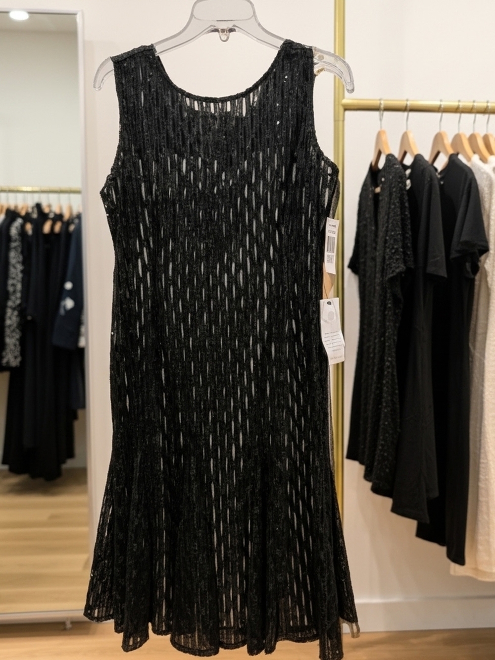 Alex Evenings Black Sleeveless Shimmer Midi Dress